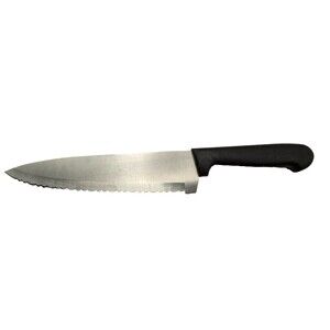 8" Serrated Chef Knife Black Plastic Handle Scalloped Bread Utility Knife Stainl